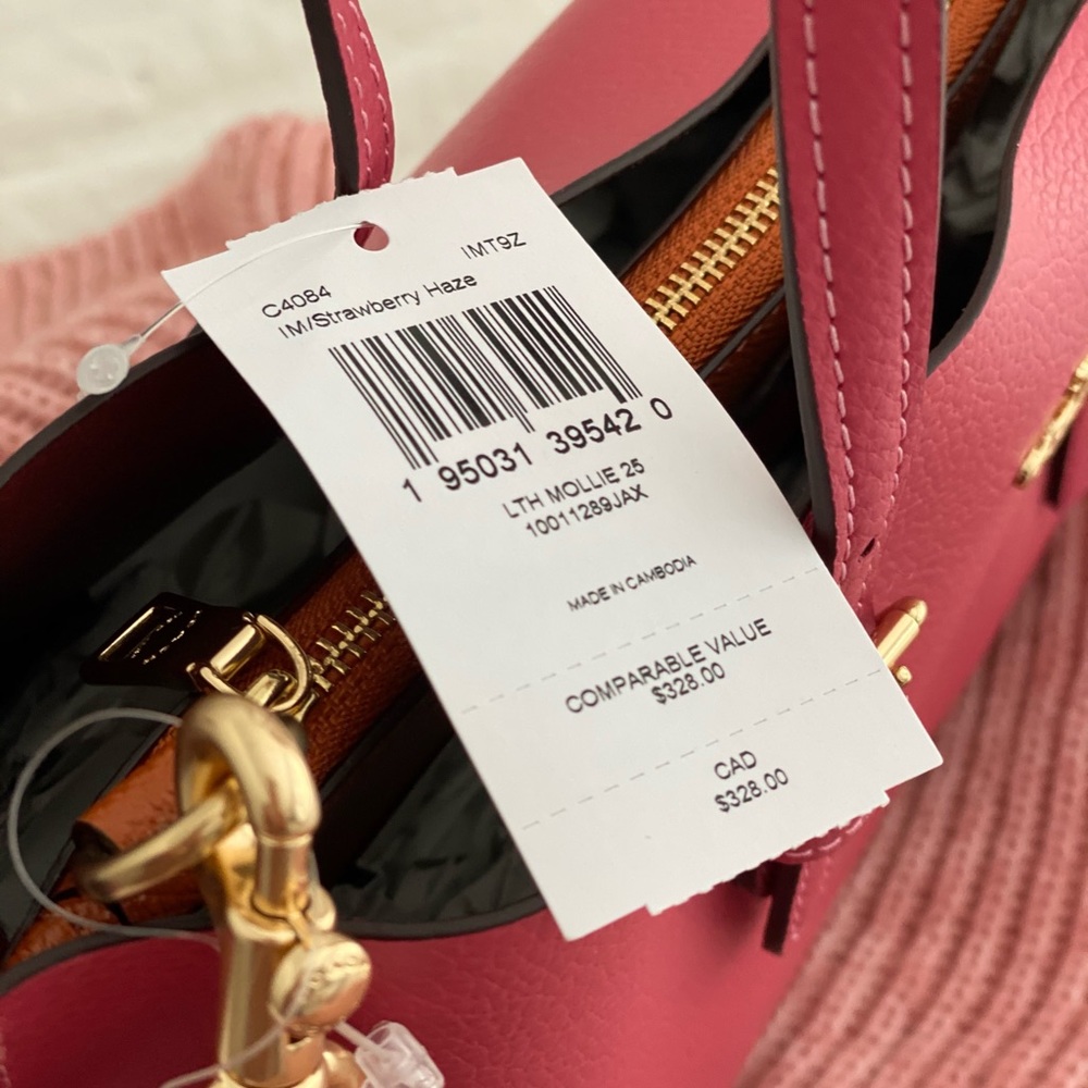 ๐ COACH | Pink Strawberry Haze Mollie Tote 25 Crossbody Shoulder Bag Purse - Picture 14 of 16
